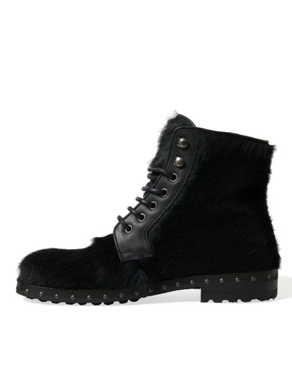 Dolce & Gabbana Elegant Black Calf Leather Lace-Up Boots Dolce & Gabbana