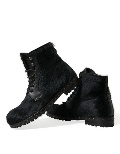 Dolce & Gabbana Elegant Black Calf Leather Lace-Up Boots Dolce & Gabbana