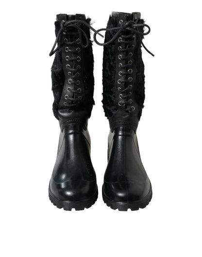 Dolce & Gabbana Sleek Black Shearling Mid Calf Boots Dolce & Gabbana