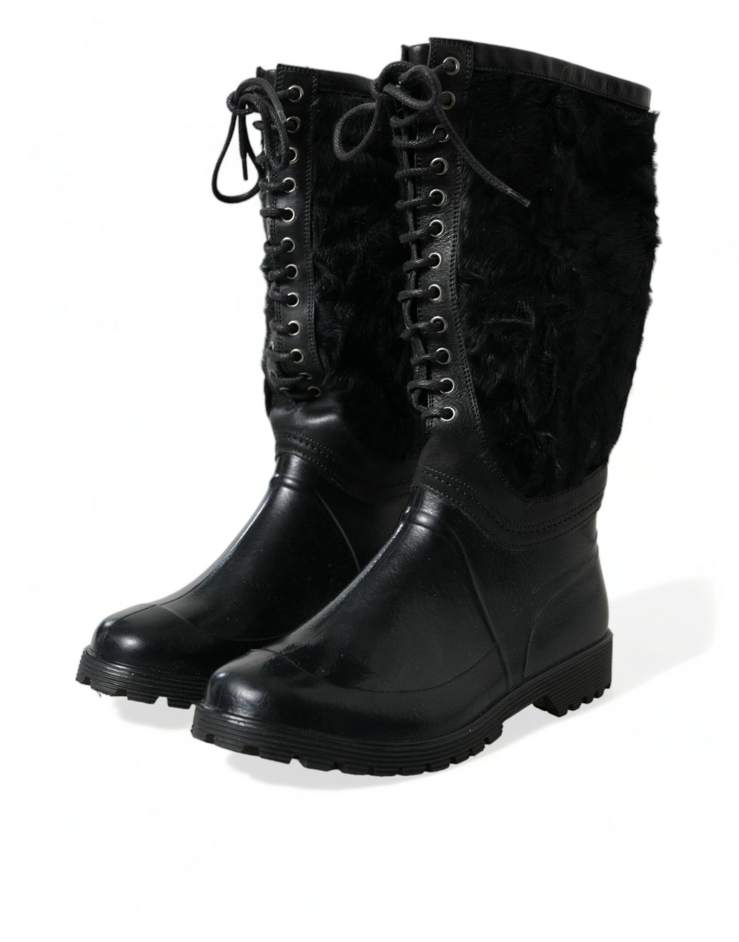 Dolce & Gabbana Sleek Black Shearling Mid Calf Boots Dolce & Gabbana