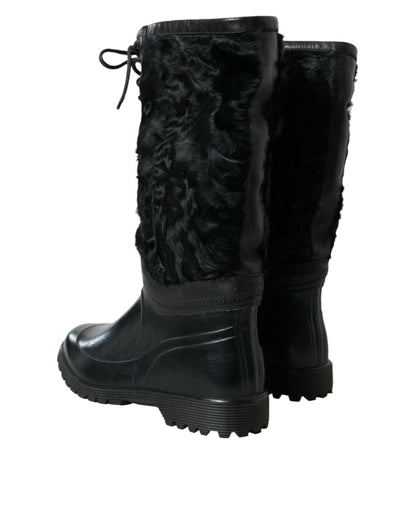 Dolce & Gabbana Sleek Black Shearling Mid Calf Boots Dolce & Gabbana