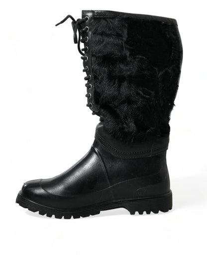 Dolce & Gabbana Sleek Black Shearling Mid Calf Boots Dolce & Gabbana