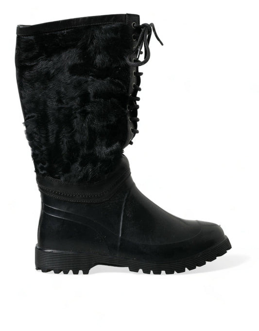 Dolce & Gabbana Sleek Black Shearling Mid Calf Boots Dolce & Gabbana