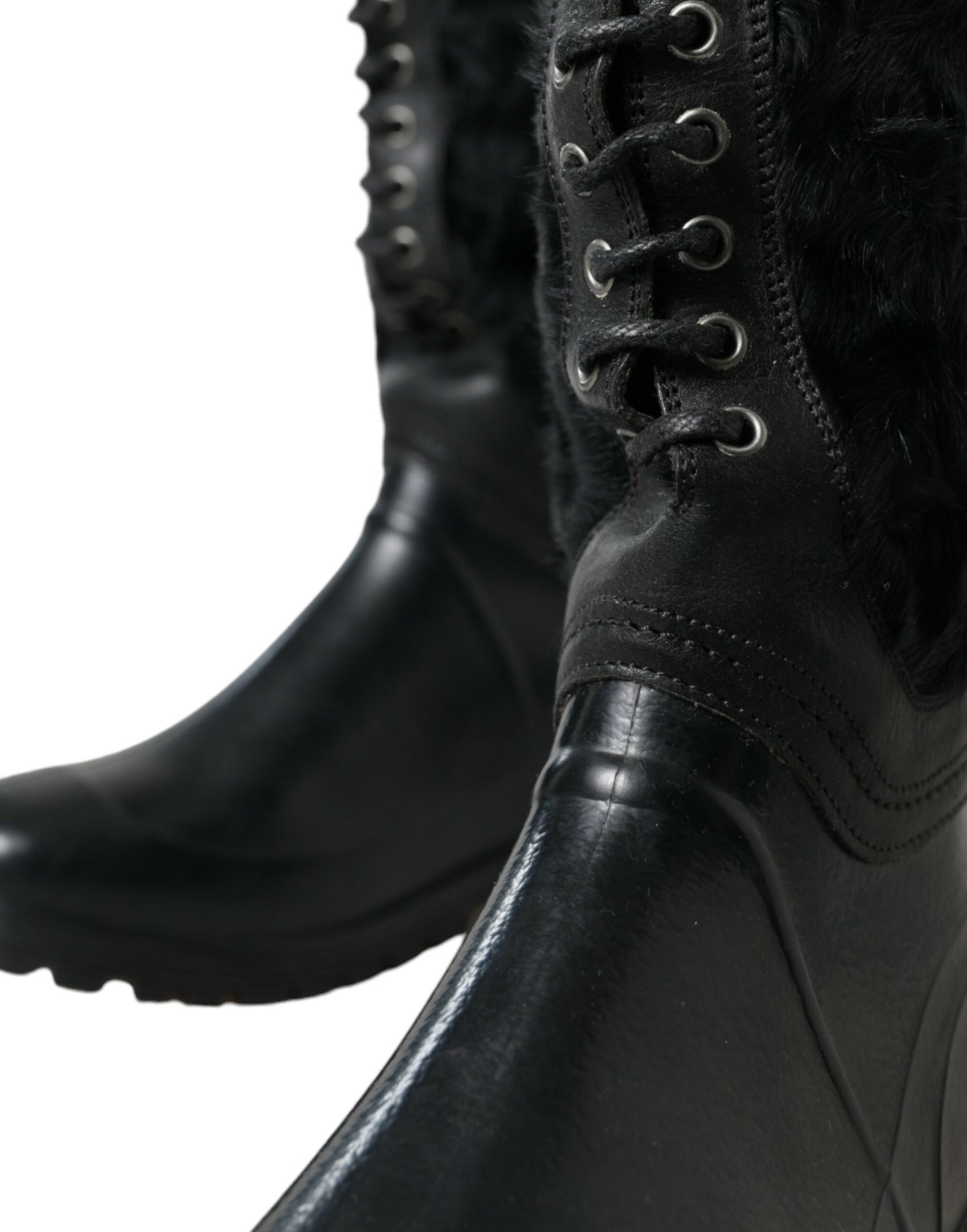 Dolce & Gabbana Sleek Black Shearling Mid Calf Boots Dolce & Gabbana