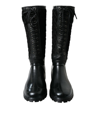 Dolce & Gabbana Elegant Quilted Lace-Up Rain Boots Dolce & Gabbana