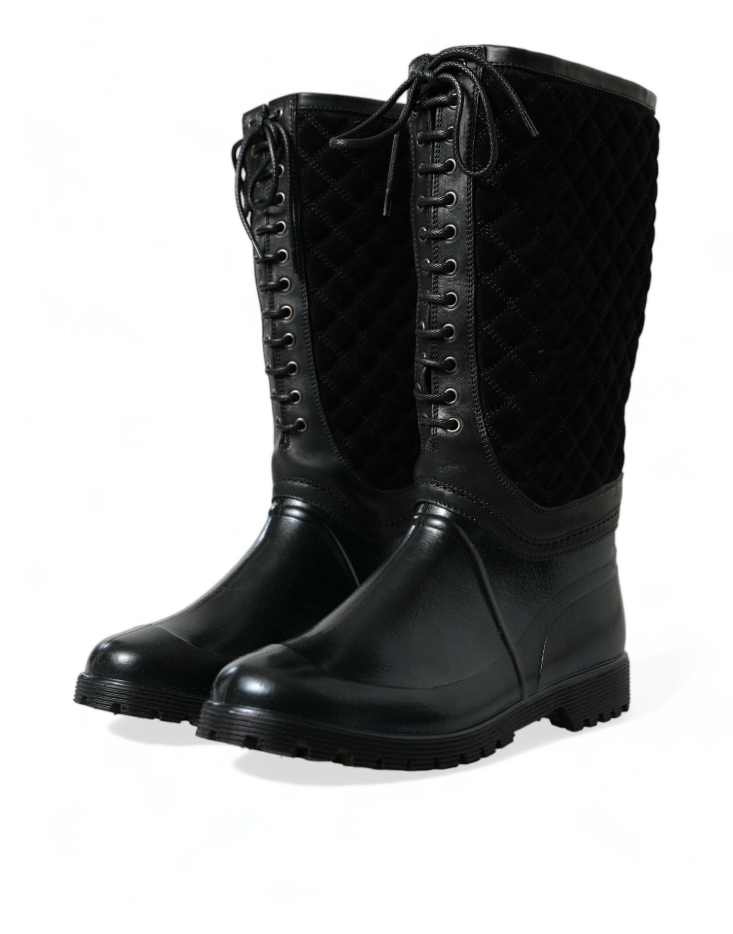 Dolce & Gabbana Elegant Quilted Lace-Up Rain Boots Dolce & Gabbana