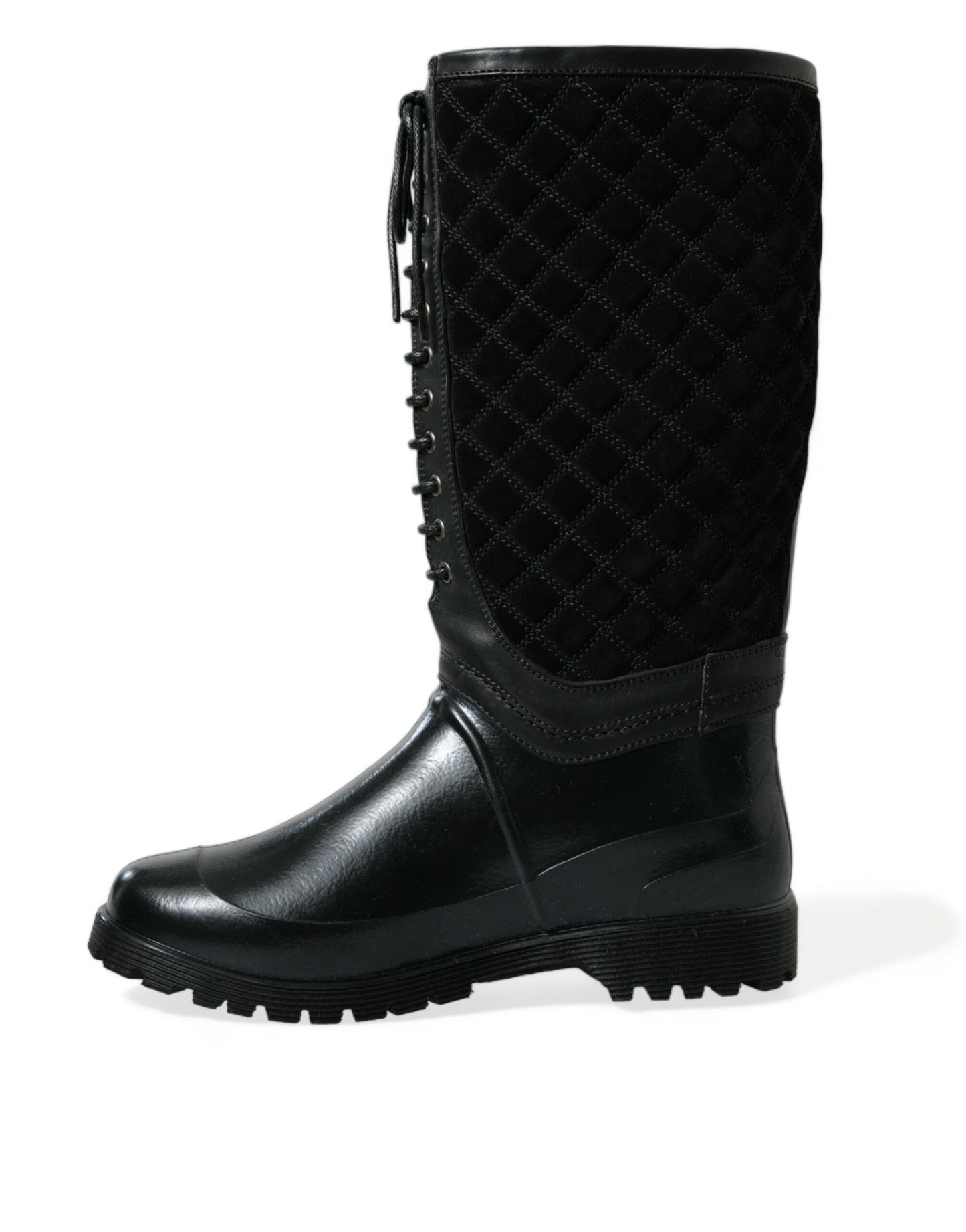 Dolce & Gabbana Elegant Quilted Lace-Up Rain Boots Dolce & Gabbana