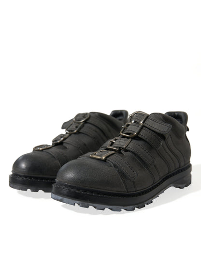 Dolce & Gabbana Black Leather Ankle Strap Boots Dolce & Gabbana