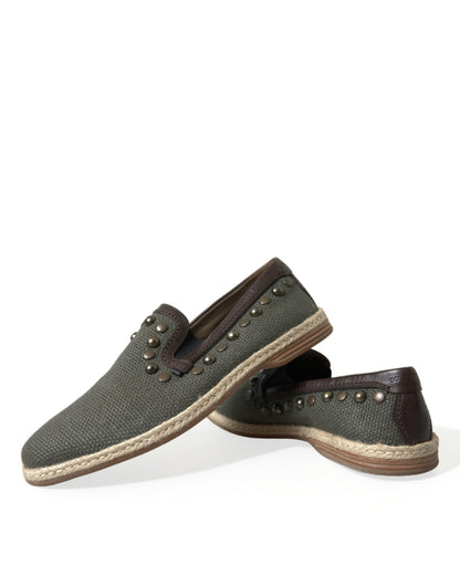 Dolce & Gabbana Studded Canvas Loafer Slipper Shoes Dolce & Gabbana