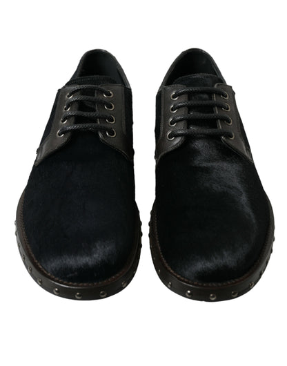 Dolce & Gabbana Elegant Black Calf Fur Derby Shoes Dolce & Gabbana