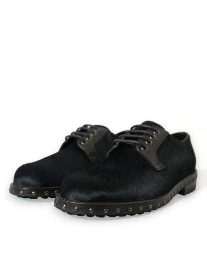 Dolce & Gabbana Elegant Black Calf Fur Derby Shoes Dolce & Gabbana