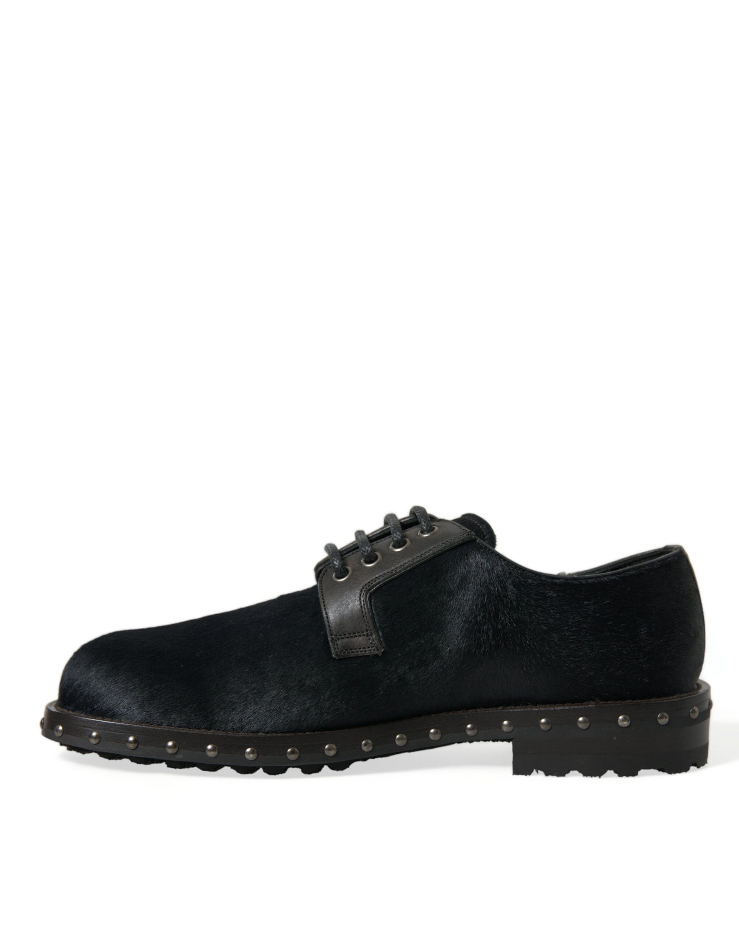 Dolce & Gabbana Elegant Black Calf Fur Derby Shoes Dolce & Gabbana