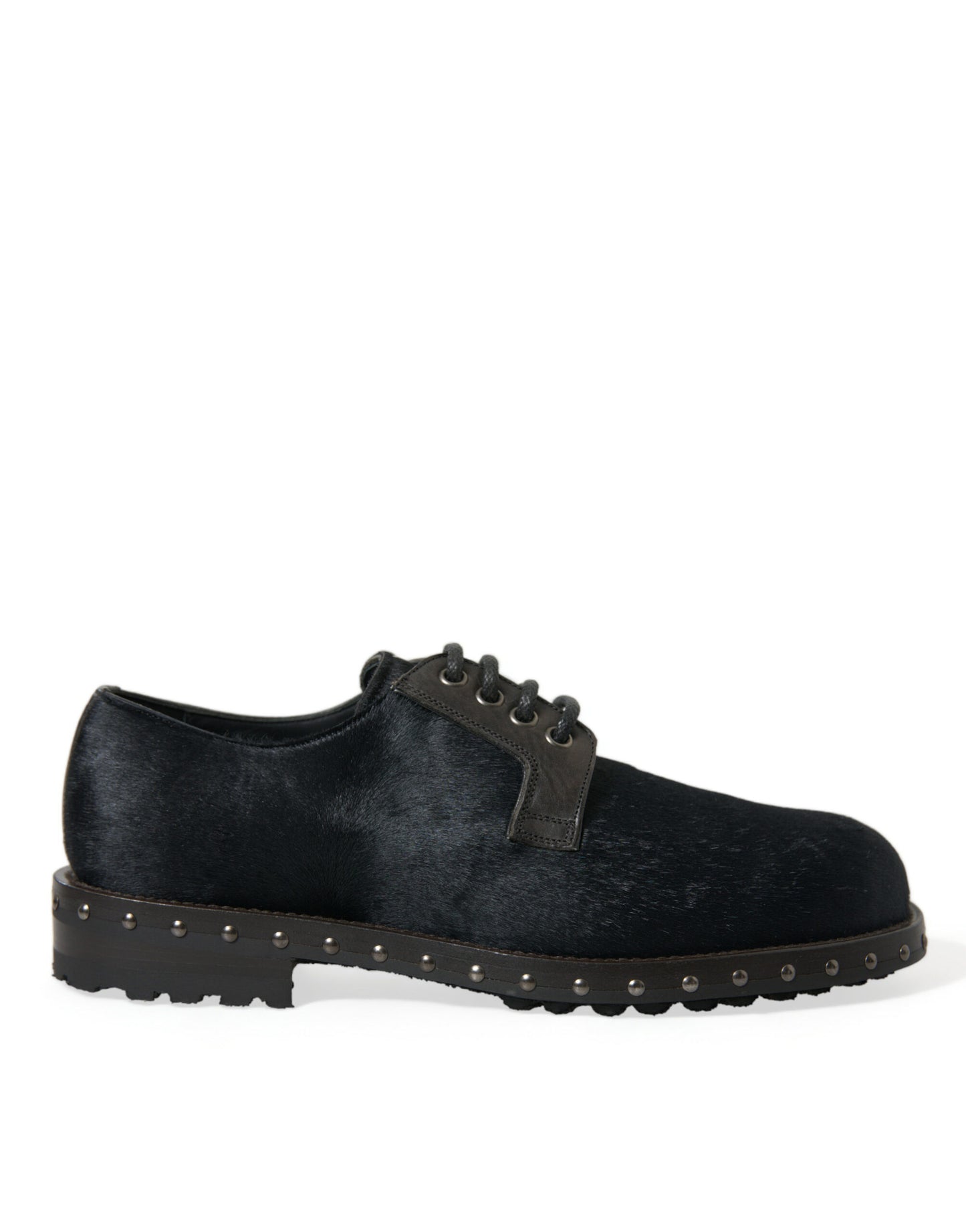 Dolce & Gabbana Elegant Black Calf Fur Derby Shoes Dolce & Gabbana