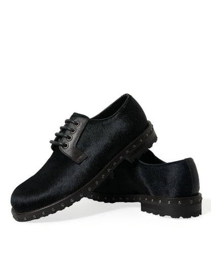 Dolce & Gabbana Elegant Black Calf Fur Derby Shoes Dolce & Gabbana