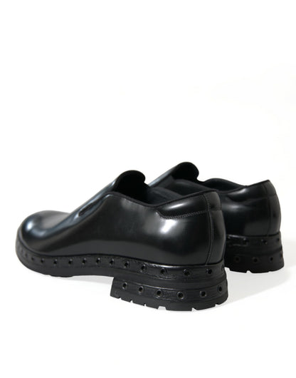 Dolce & Gabbana Elegant Black Leather Studded Loafers Dolce & Gabbana