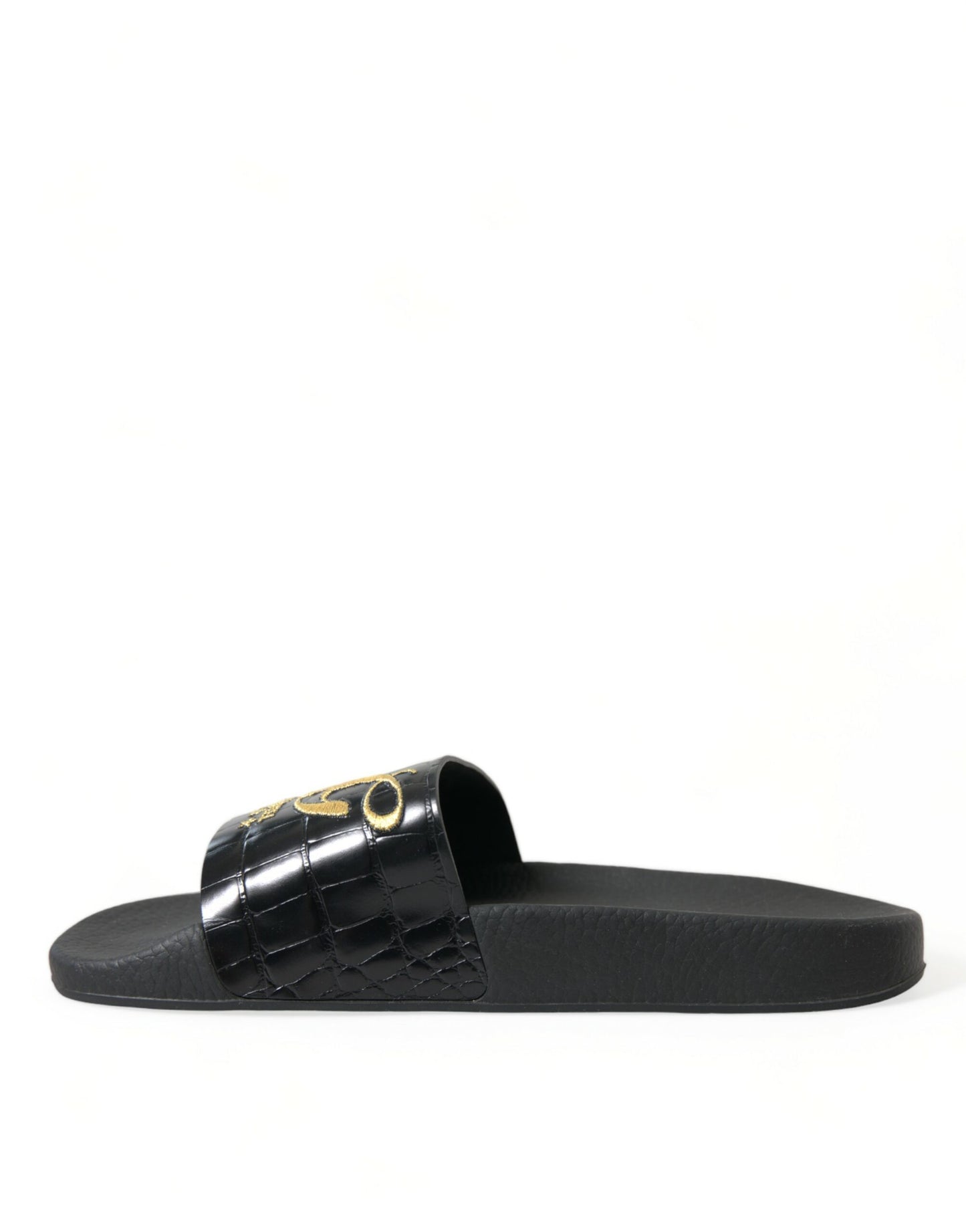 Dolce & Gabbana Elegant Black and Gold Leather Slides Dolce & Gabbana