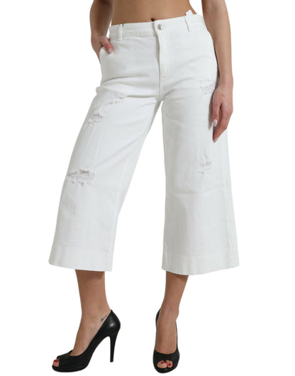 Dolce & Gabbana Elegant White Mid-Waist Denim Cropped Jeans Dolce & Gabbana