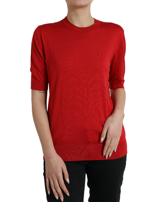 Dolce & Gabbana Silk Red Crew Neck Top Dolce & Gabbana