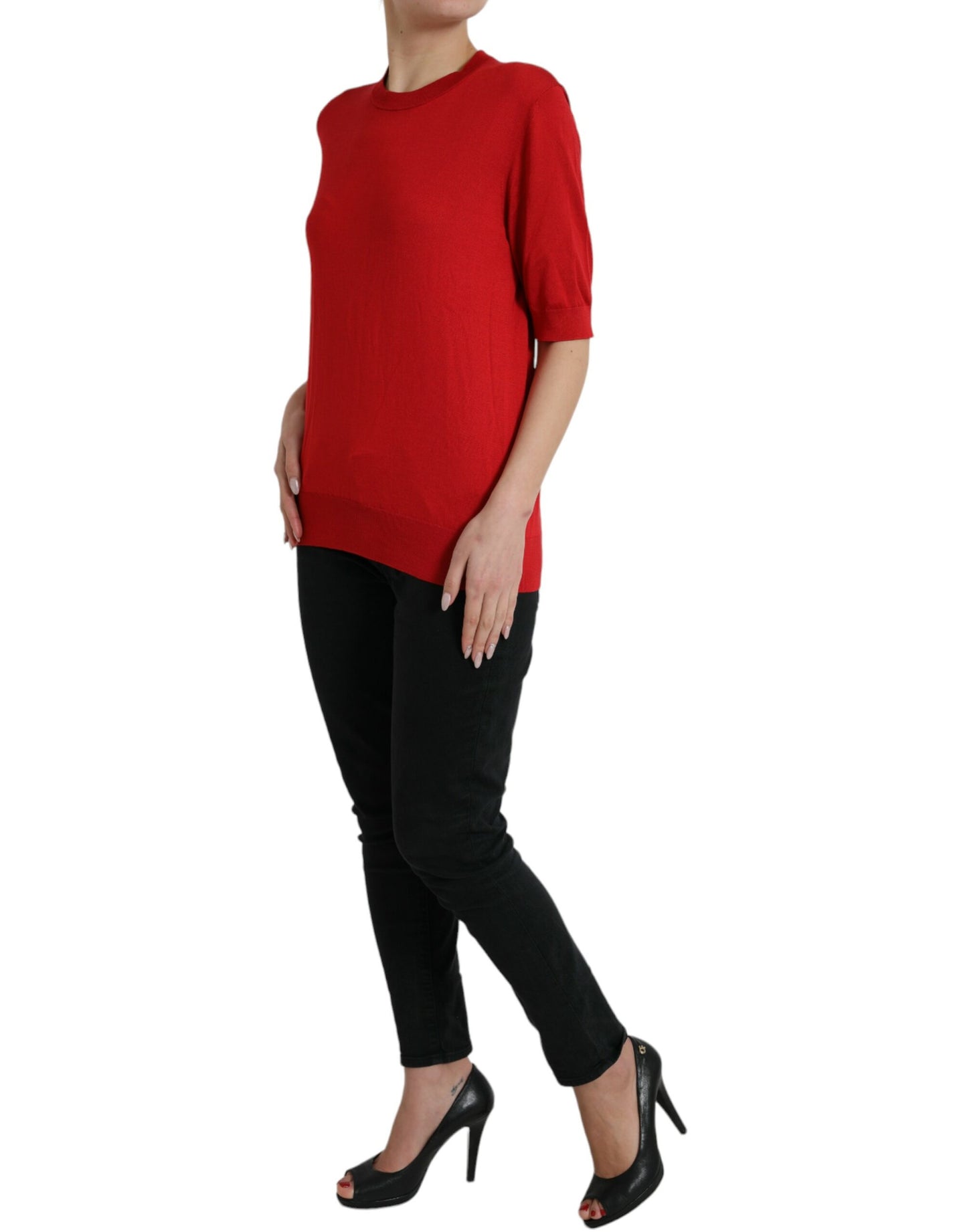 Dolce & Gabbana Silk Red Crew Neck Top Dolce & Gabbana