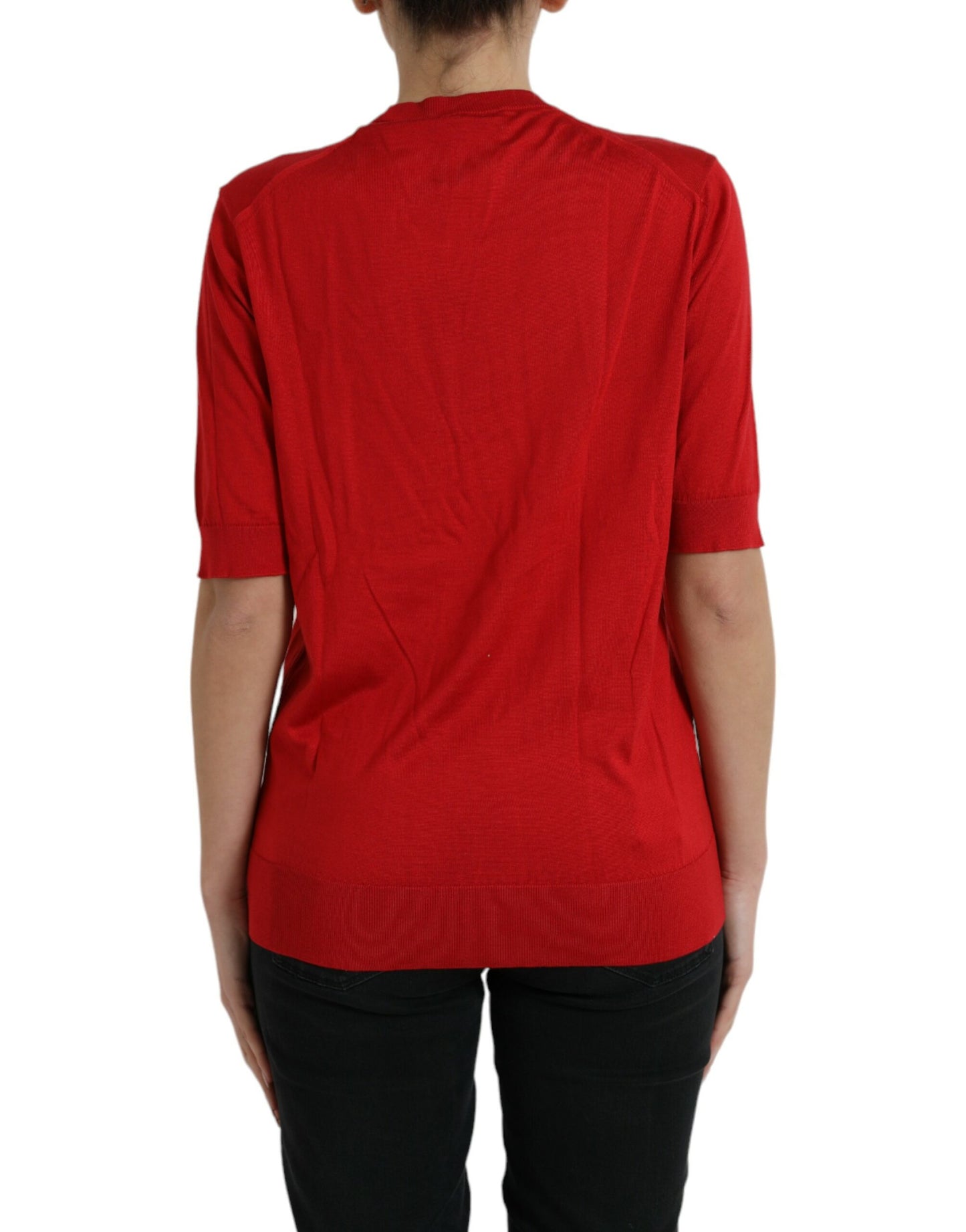 Dolce & Gabbana Silk Red Crew Neck Top Dolce & Gabbana