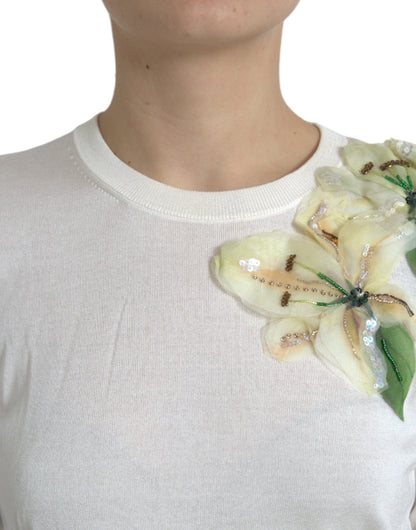 Dolce & Gabbana Silk Floral Applique Pullover Sweater Dolce & Gabbana