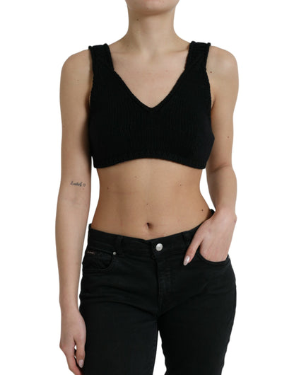 Dolce & Gabbana Elegant Black Cashmere Bustier Crop Top Dolce & Gabbana