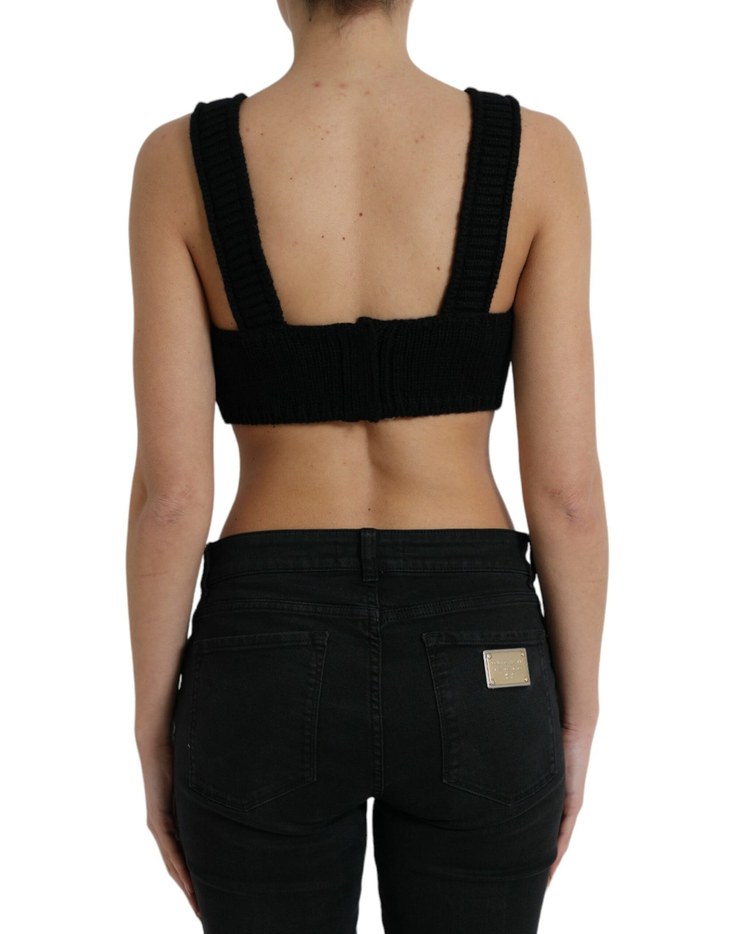 Dolce & Gabbana Elegant Black Cashmere Bustier Crop Top Dolce & Gabbana