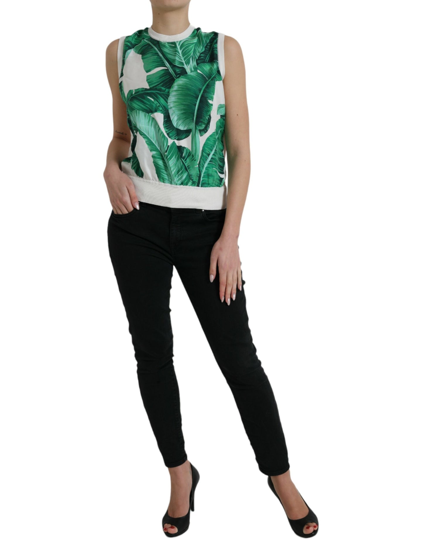 Dolce & Gabbana Silk Banana Leaf Print Tank Top Dolce & Gabbana