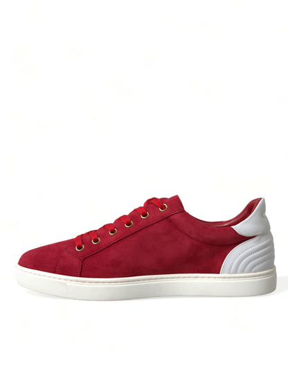 Dolce & Gabbana Elegant Red & White Leather Sneakers Dolce & Gabbana