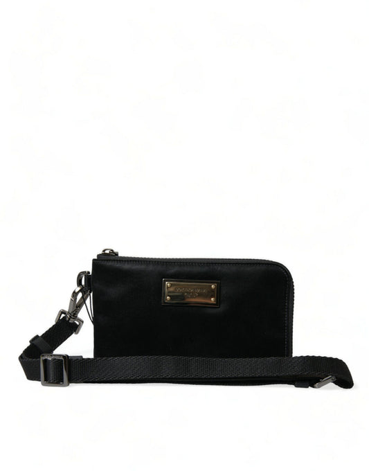 Dolce & Gabbana Elegant Black Nylon Leather Pouch with Silver Details Dolce & Gabbana