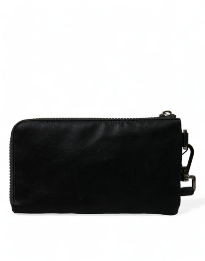 Dolce & Gabbana Elegant Black Nylon Leather Pouch with Silver Details Dolce & Gabbana