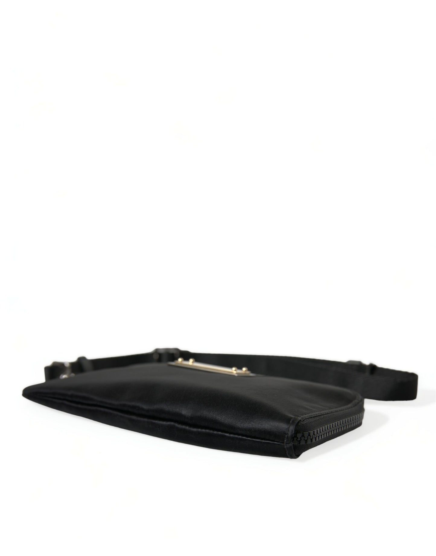 Dolce & Gabbana Elegant Black Nylon Leather Pouch with Silver Details Dolce & Gabbana