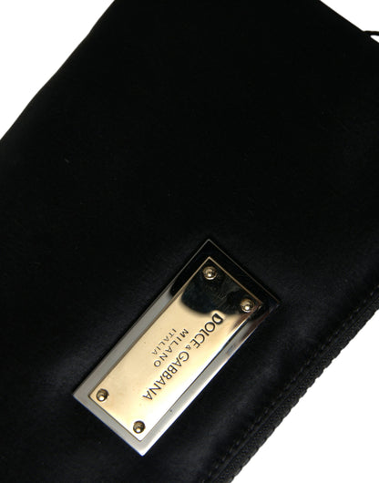 Dolce & Gabbana Elegant Black Nylon Leather Pouch with Silver Details Dolce & Gabbana