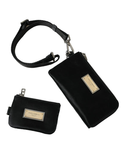 Dolce & Gabbana Elegant Black Nylon Leather Pouch with Silver Details Dolce & Gabbana