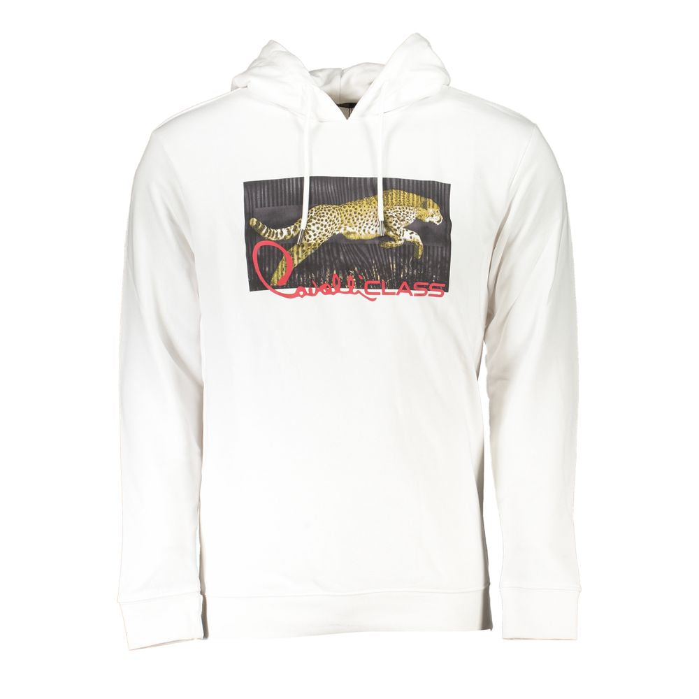 Cavalli Class Chic White Hooded Sweatshirt with Exclusive Print Cavalli Class