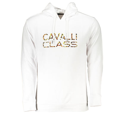 Cavalli Class Elegant White Hooded Sweatshirt with Logo Print Cavalli Class