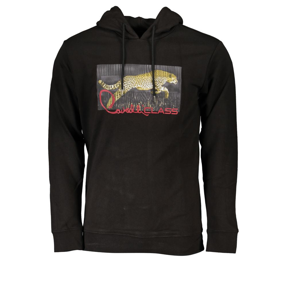 Cavalli Class Sleek Black Hooded Sweatshirt with Logo Cavalli Class