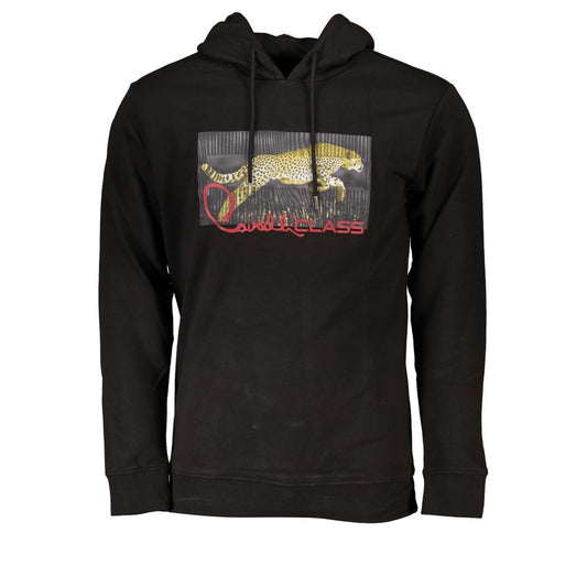 Cavalli Class Sleek Black Hooded Sweatshirt with Logo Cavalli Class