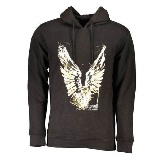 Cavalli Class Sleek Black Hooded Sweater with Logo Cavalli Class