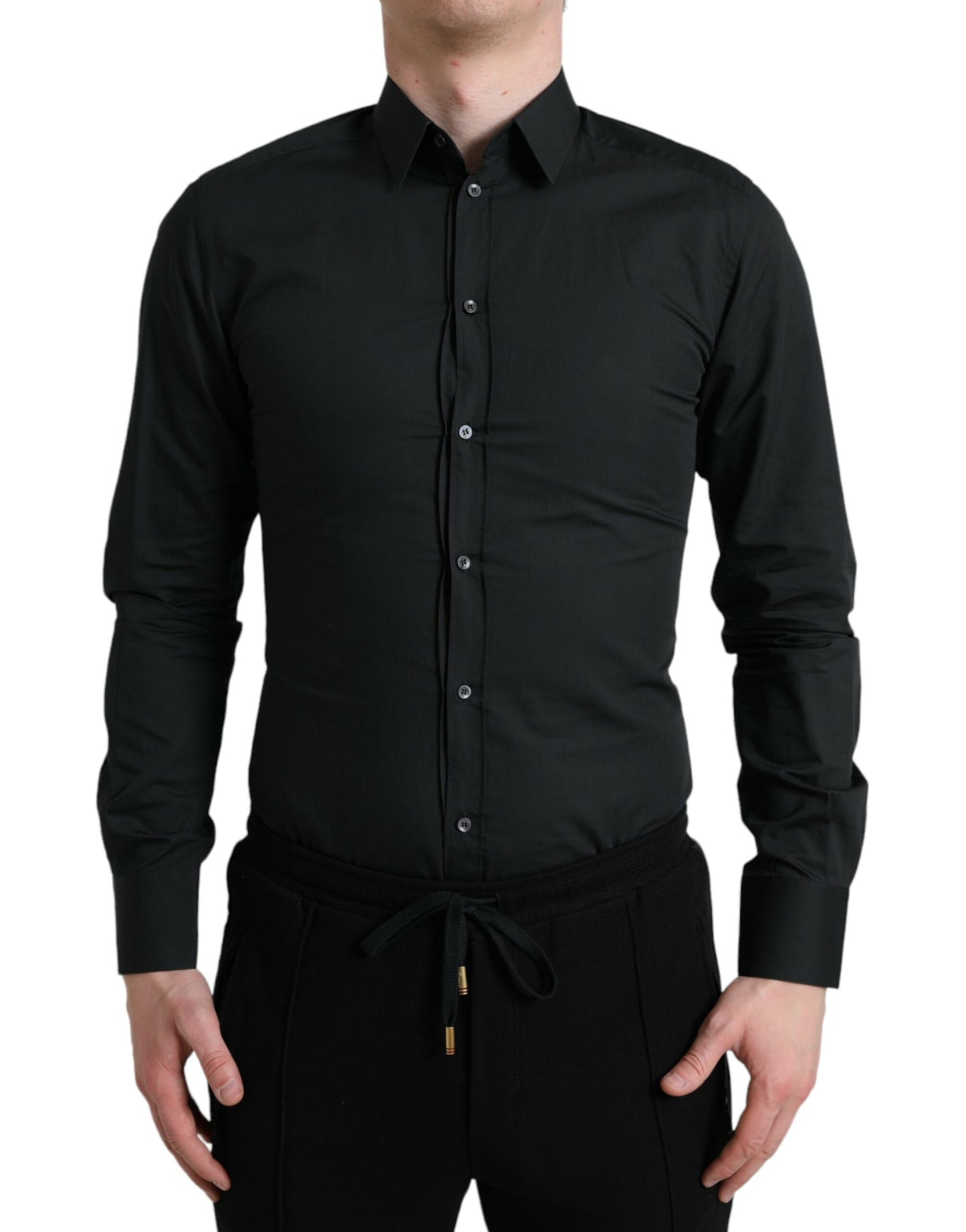 Dolce & Gabbana Elegant Slim Black Silk Blend Dress Shirt Dolce & Gabbana