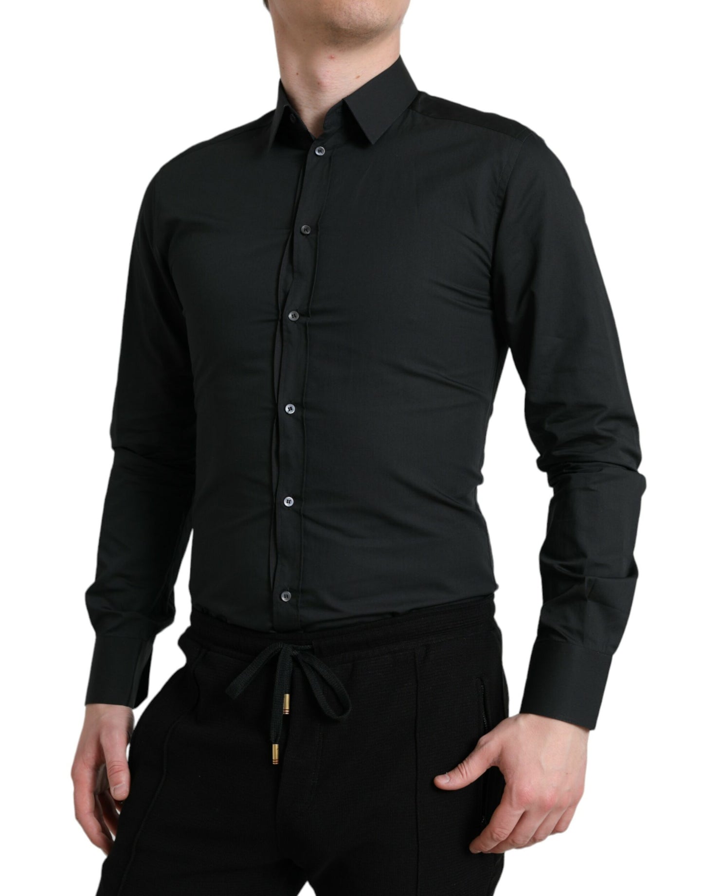 Dolce & Gabbana Elegant Slim Black Silk Blend Dress Shirt Dolce & Gabbana