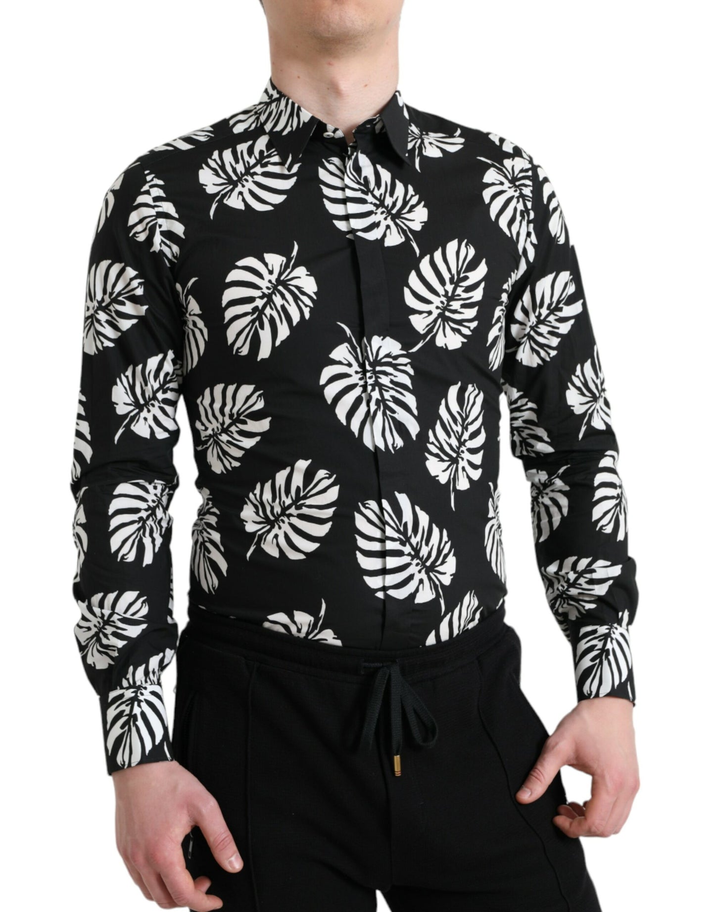 Dolce & Gabbana Elegant Leaf Print Slim Fit Dress Shirt Dolce & Gabbana