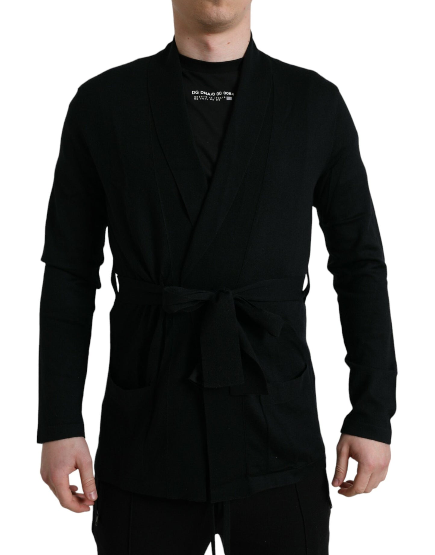 Dolce & Gabbana Elegant Black Cashmere Robe with Waist Belt Dolce & Gabbana