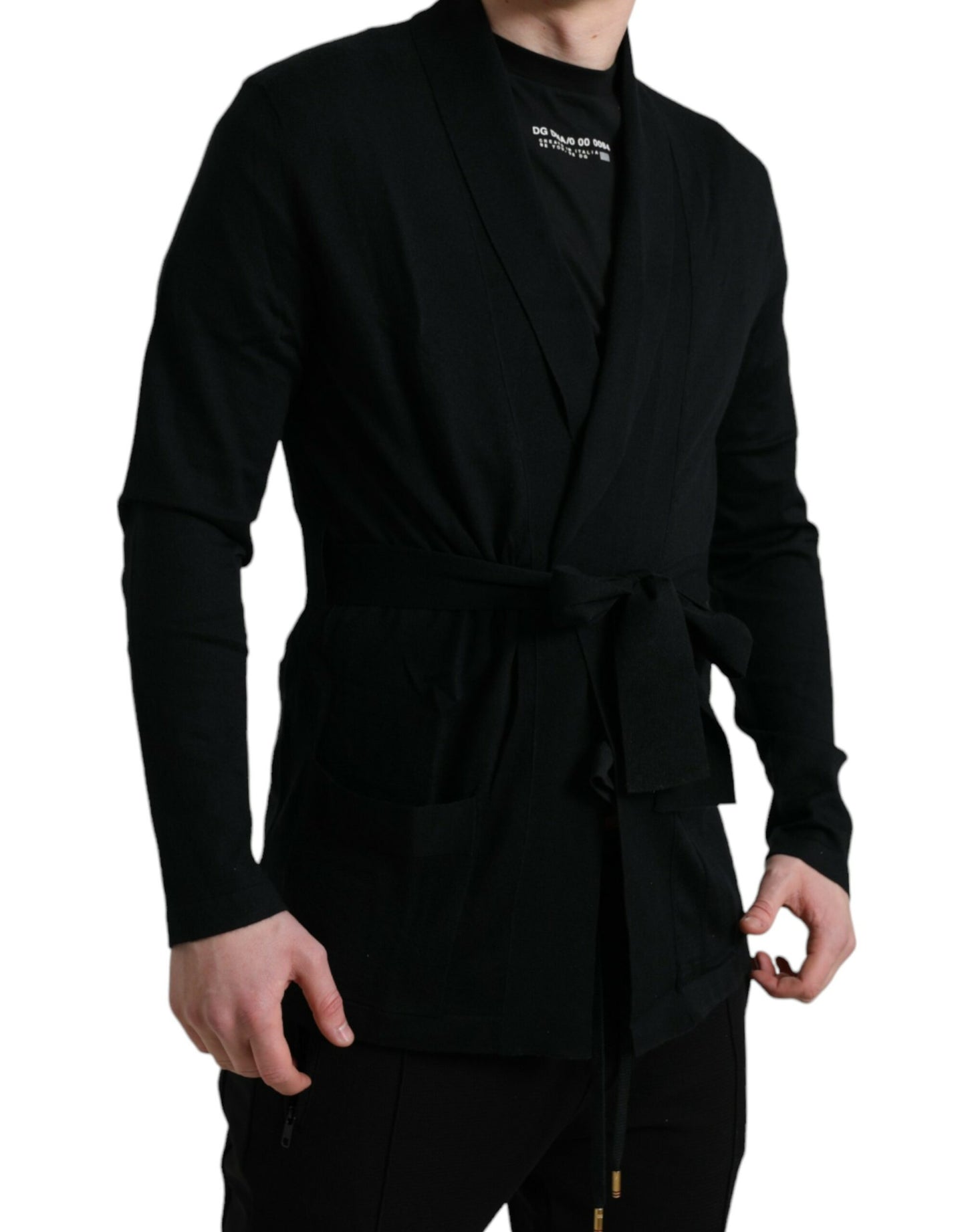 Dolce & Gabbana Elegant Black Cashmere Robe with Waist Belt Dolce & Gabbana