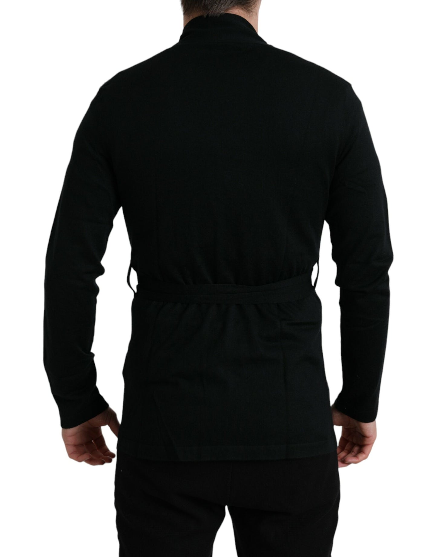 Dolce & Gabbana Elegant Black Cashmere Robe with Waist Belt Dolce & Gabbana