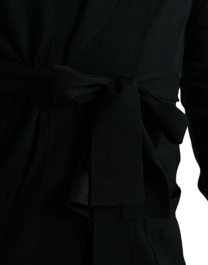 Dolce & Gabbana Elegant Black Cashmere Robe with Waist Belt Dolce & Gabbana