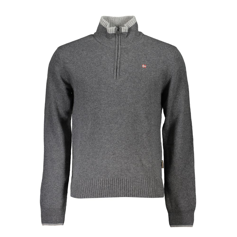 Napapijri Elegant Gray Half Zip Sweater with Bold Accents Napapijri