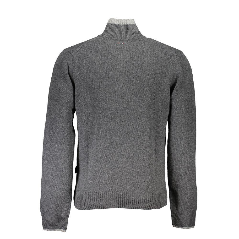 Napapijri Elegant Gray Half Zip Sweater with Bold Accents Napapijri