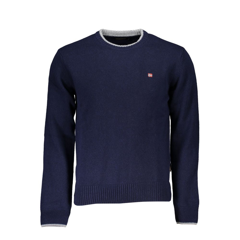 Napapijri Sleek Blue Crew Neck Embroidered Sweater Napapijri