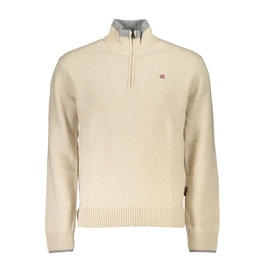 Napapijri Chic Beige Half-Zip Sweater with Contrast Embroidery Napapijri